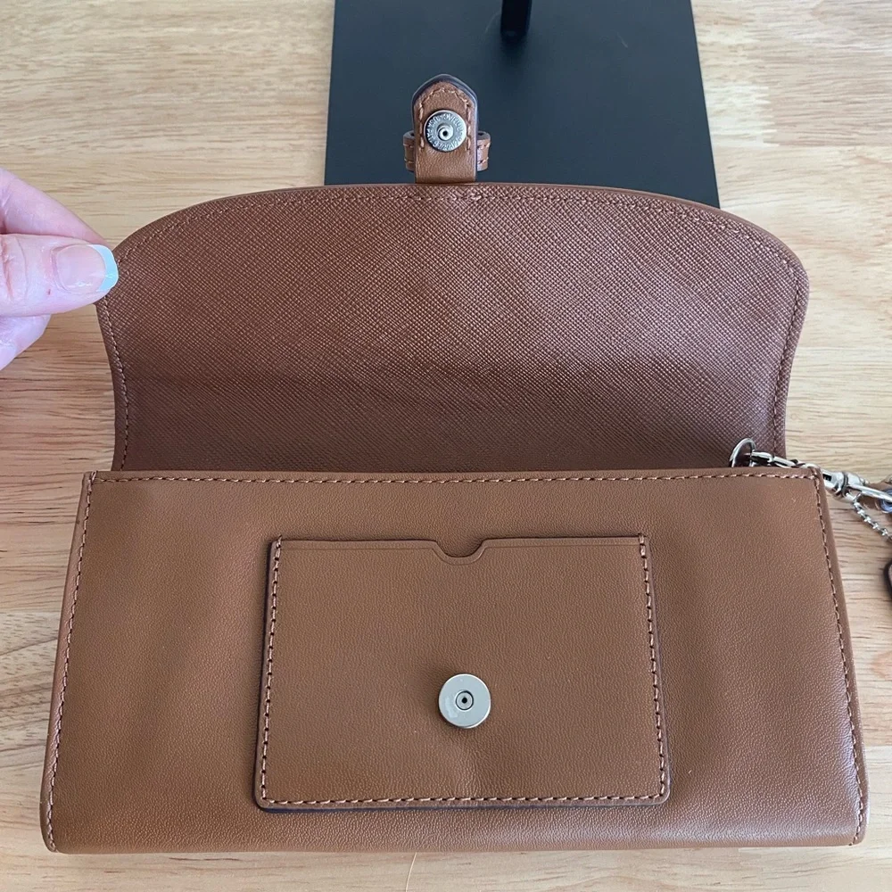 Coach Tan Leather Buckle Wristlet Clutch with Silver Hardware - Picture 4 of 14